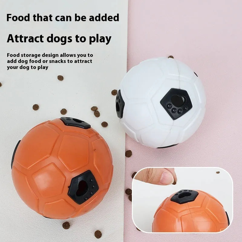 Orange and white TPR rubber dog ball toy shown in hollow and teeth cleaning rod designs.