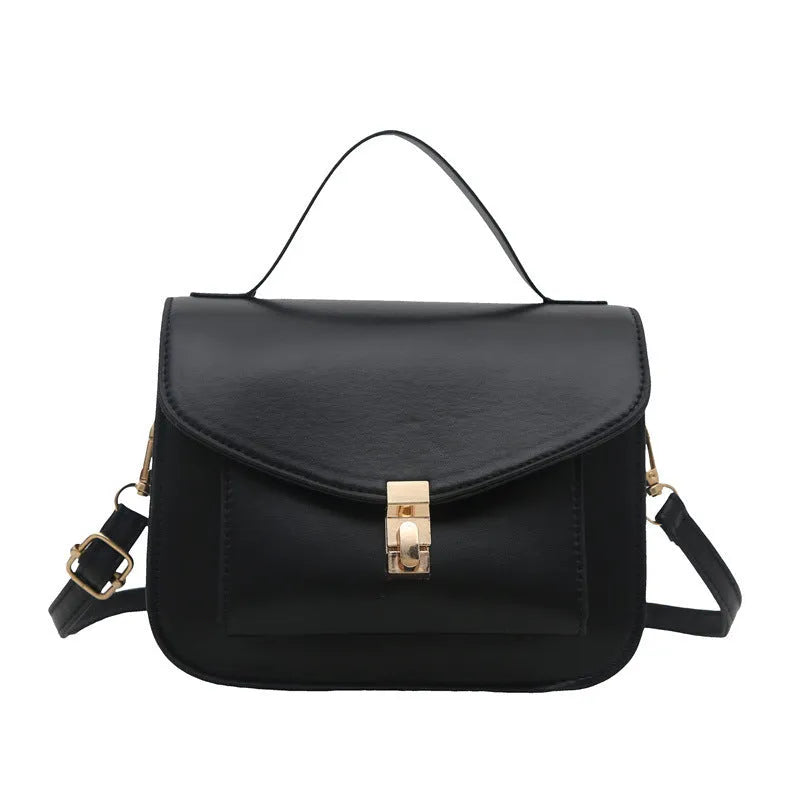 Retro style horizontal square messenger bag in PU material with sandwich pocket exterior