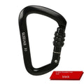 Silver red D-ring screwgate climbing carabiner with automatic locking mechanism