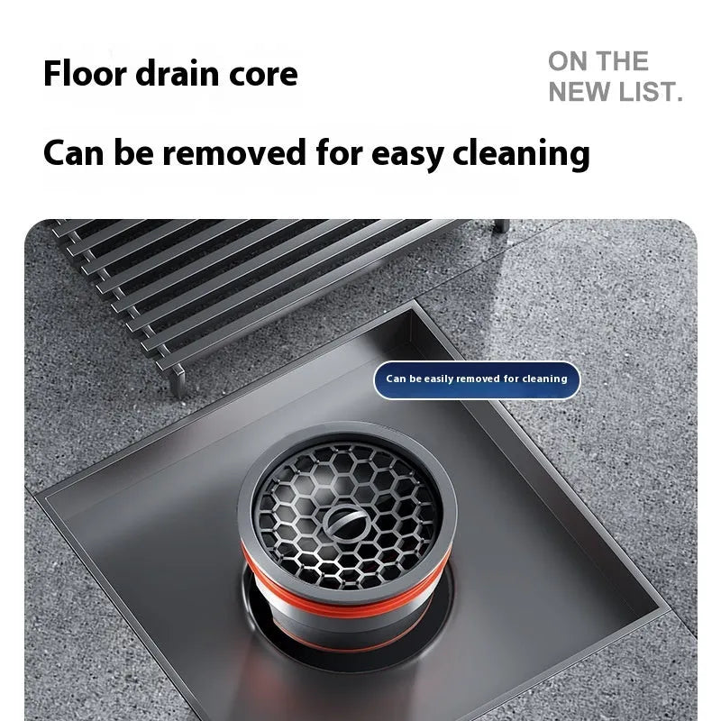 Gun grey 304 stainless steel courtyard deodorant floor drain with 15x15cm square grating