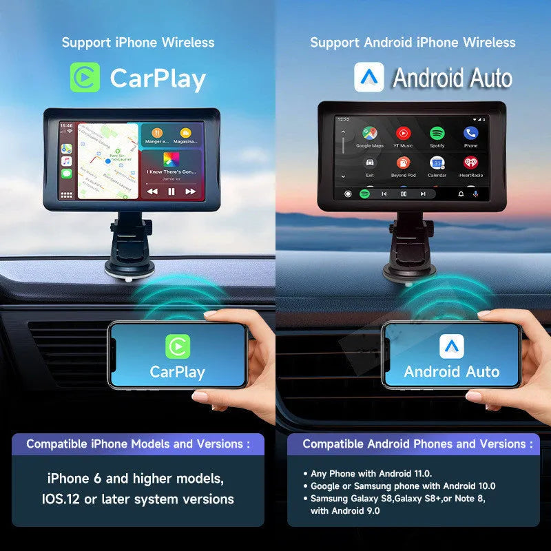 7 inch portable car smart screen with wireless Carplay on windshield mount