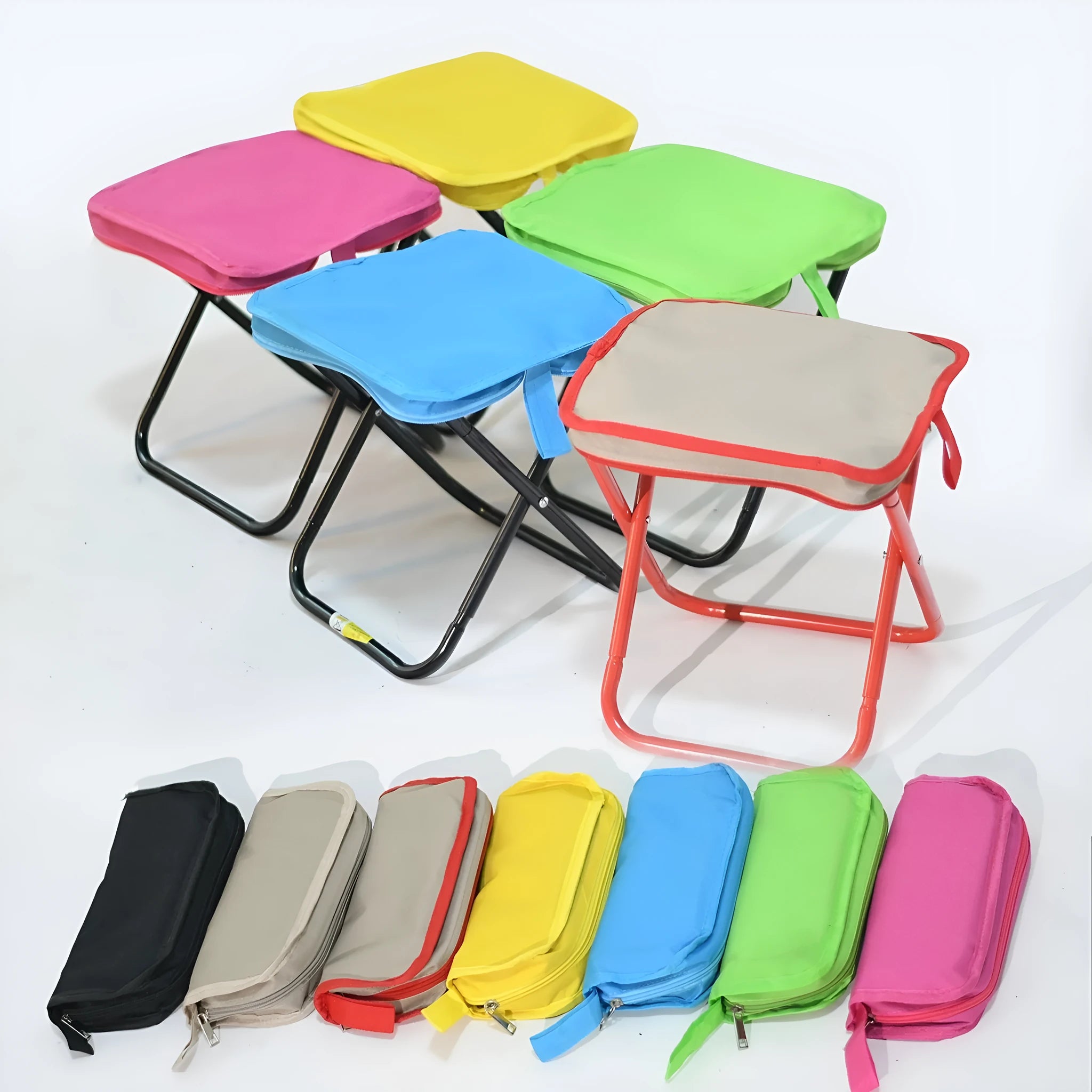 Lightweight foldable camp stool in pencil box design with Oxford cloth fabric
