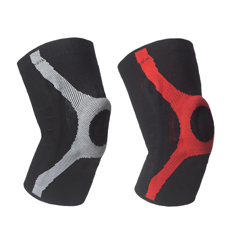 Silicone sports kneecap with knitted non-slip texture in red or grey for running and climbing protection