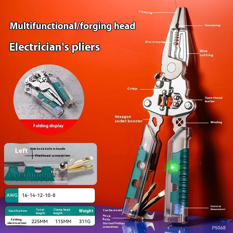 8.8-inch electricians' pointed pliers wire stripper tool with rust prevention features