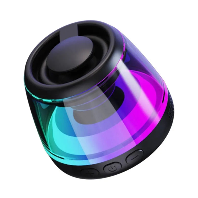 Portable wireless Bluetooth speaker with magnetic base and ambient LED light in black or white colour options