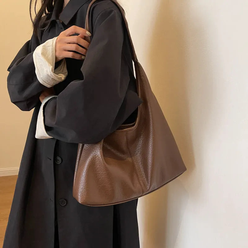 2Pcs women's large capacity PU shoulder bag set with small wallet in beige, black, apricot, brown, coffee, or khaki