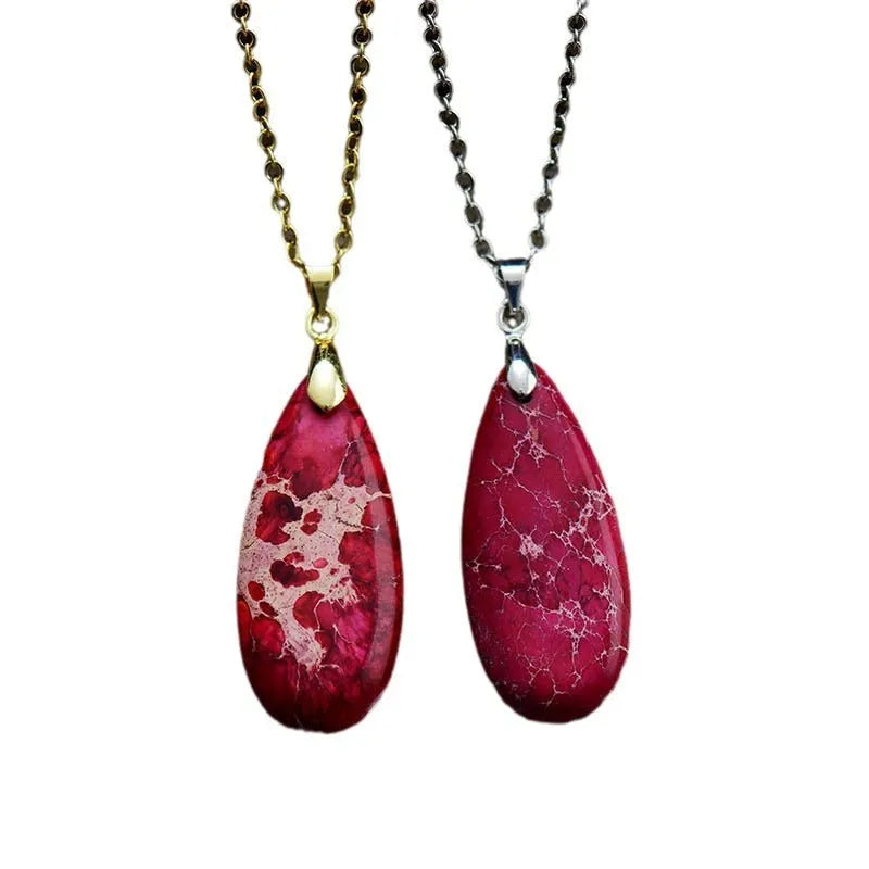 Emperor Stone jade water drop pendant necklace with 18K gold plated chain.