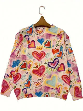 Loose fit printed top with lapel collar in polyester fabric
