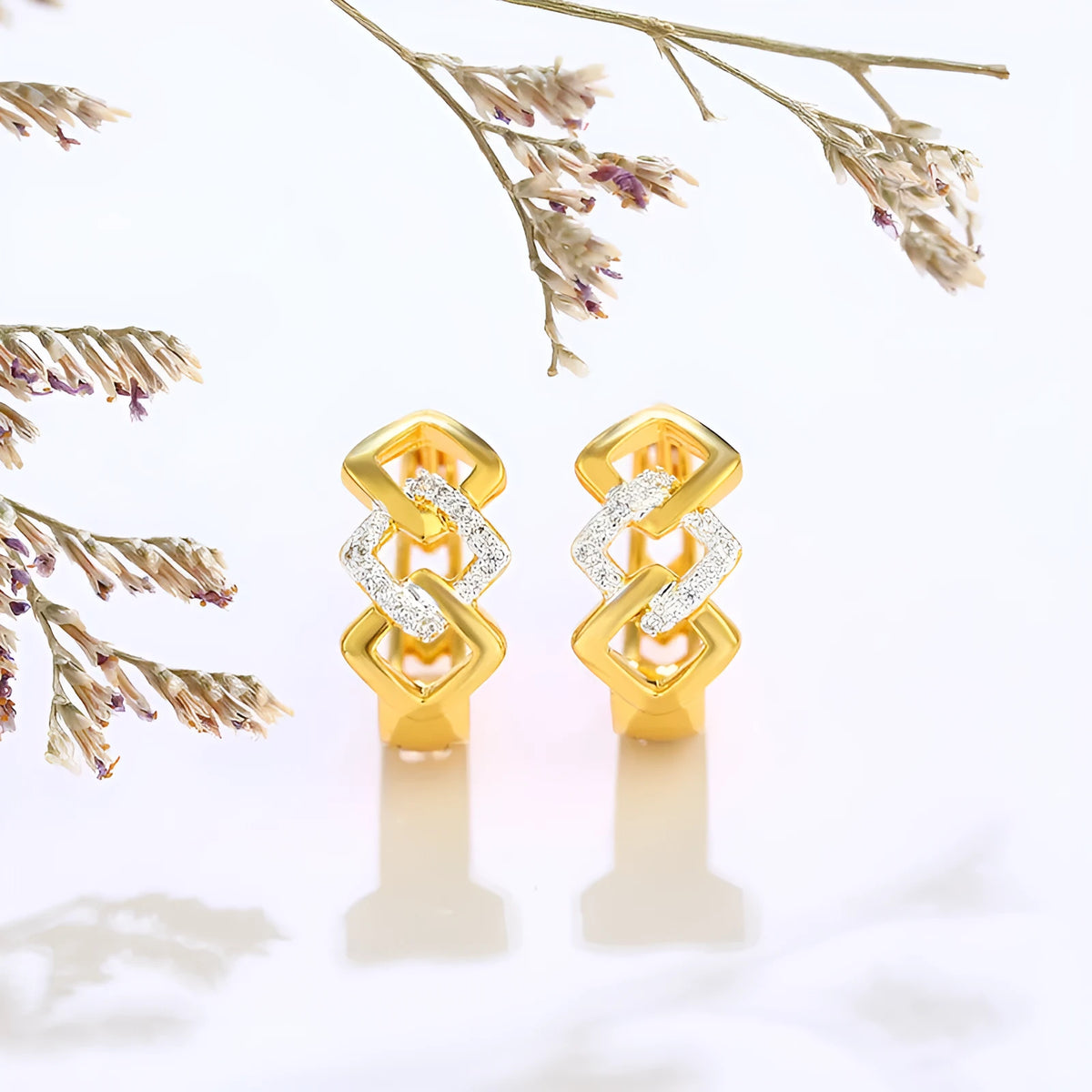 Gold geometric hollow out alloy earrings with colour separation ear clip design