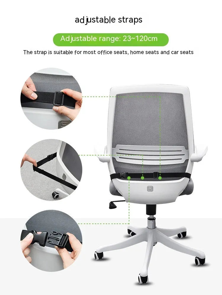Memory foam seat cushion with elastic strap in black, grey, and creamy white colours.