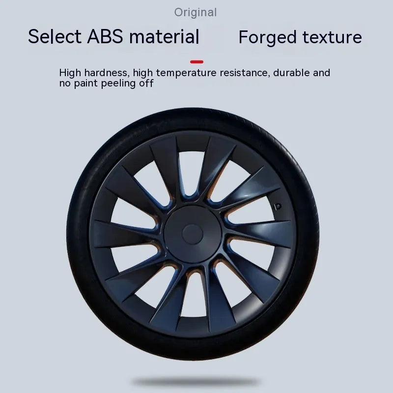 Tesla Model Y wheel hub cover set in black, white, red or carbon fibre pattern plastic decorative rim cover