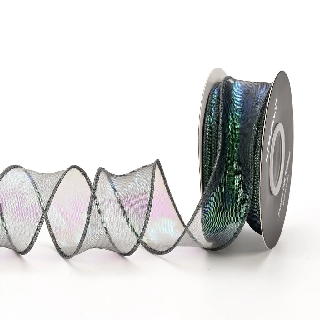4cm wide fishtail yarn ribbon with colourful wave pattern in mesh material