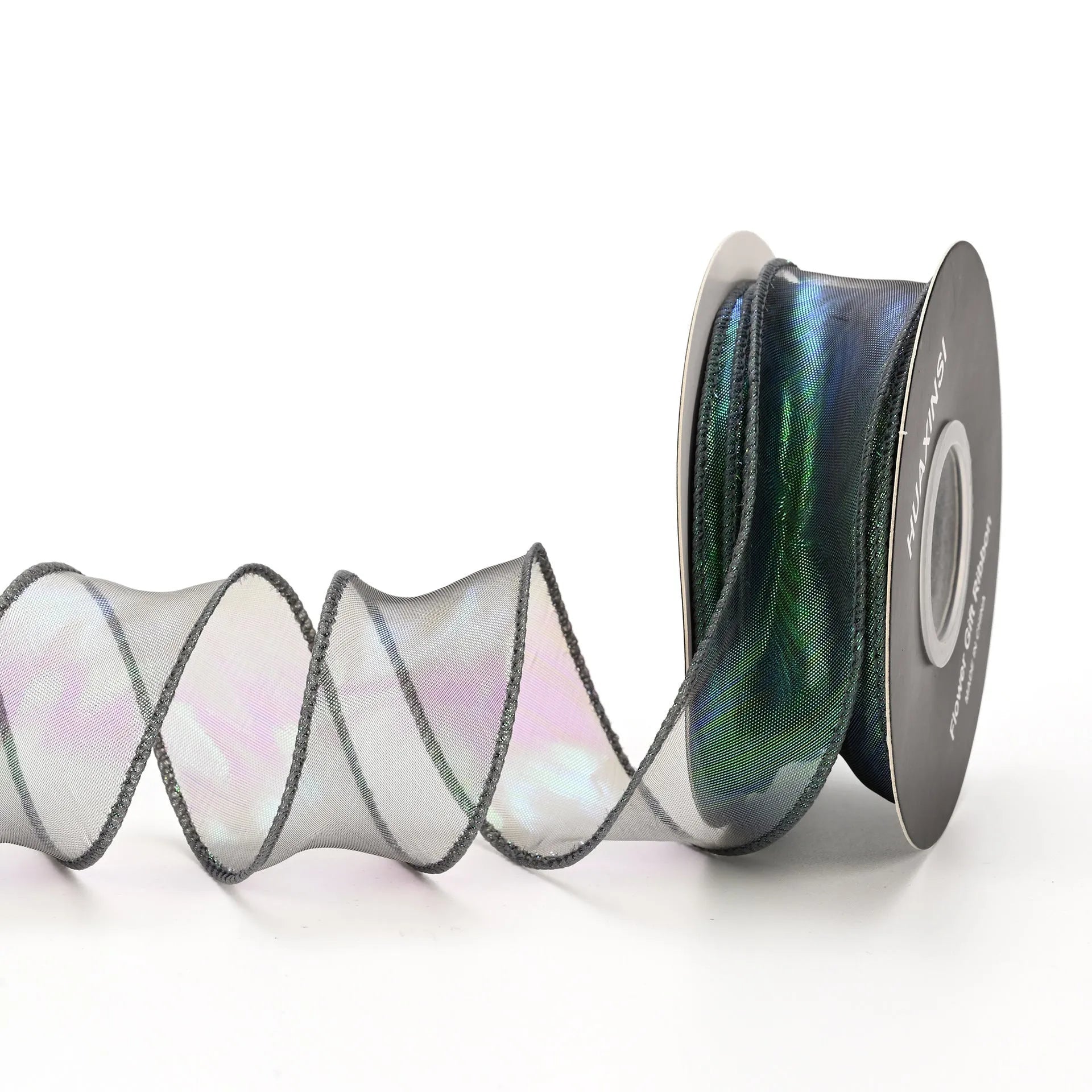 4cm wide fishtail yarn ribbon with colourful wave pattern in mesh material