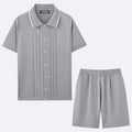 Business casual short sleeve knit sweater and matching shorts set in Tencel viscose fabric.