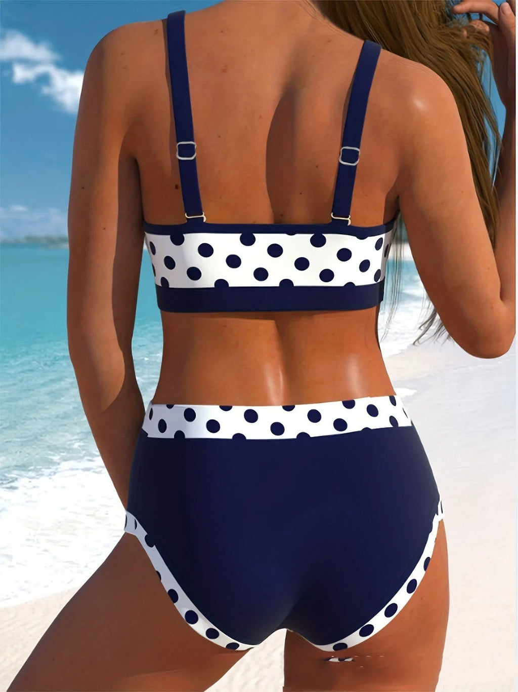Men's polyester swim briefs with small wave dot pattern in conservative cut