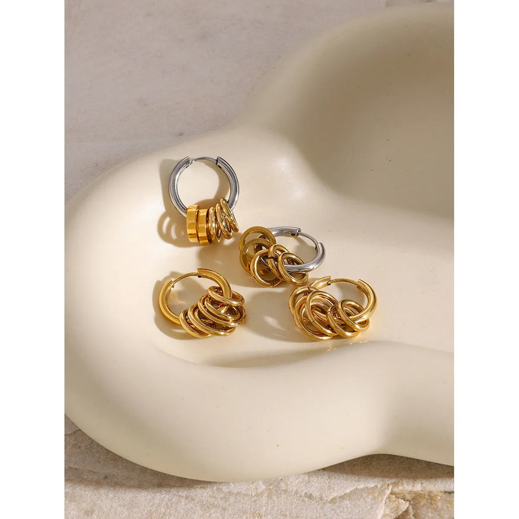 Stainless steel electroplated earrings in ins style showing two colour options