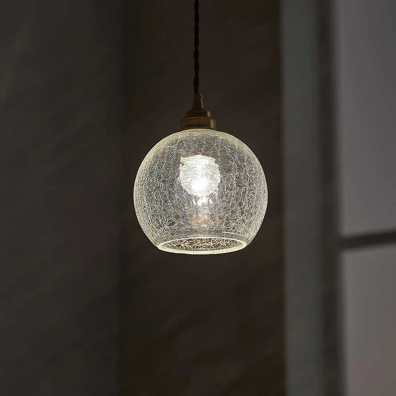 Retro copper and glass ball chandelier ceiling light with spherical shade