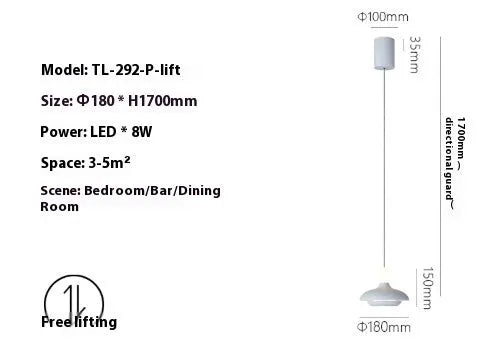 Modern minimalist adjustable bedside pendant light in Nordic style, 110V, shown in Moon White or Obsidian Black for bedroom or dining room.