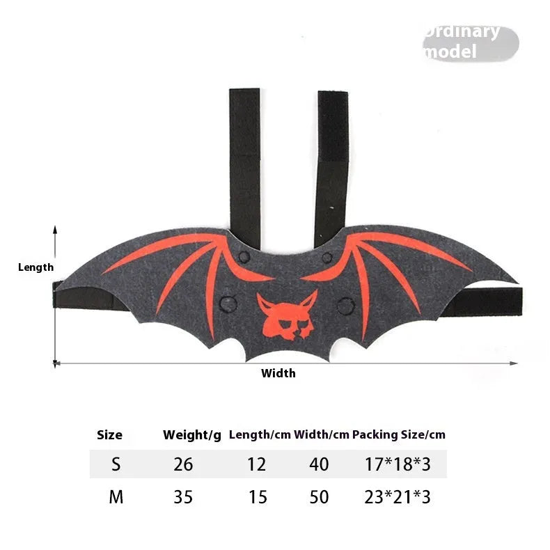 Halloween batwing costume on cat with soft felt construction and bell accessory