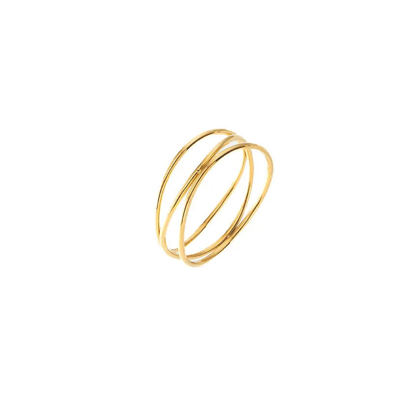 Gold titanium steel ring with three-layer coil geometric design
