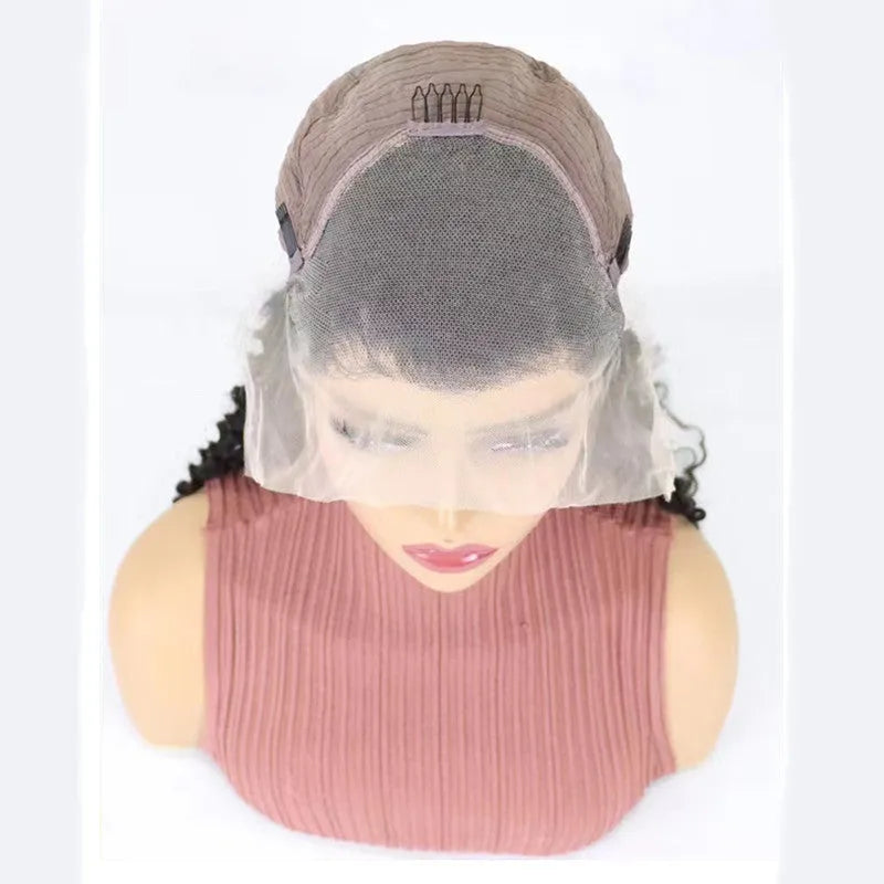Solid colour human hair wig with half lace front, shown in a long length.