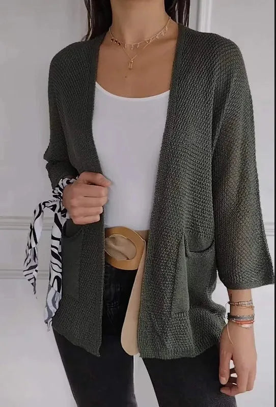 Women's waffle knit cardigan coat with nine-quarter sleeves in multiple colour options