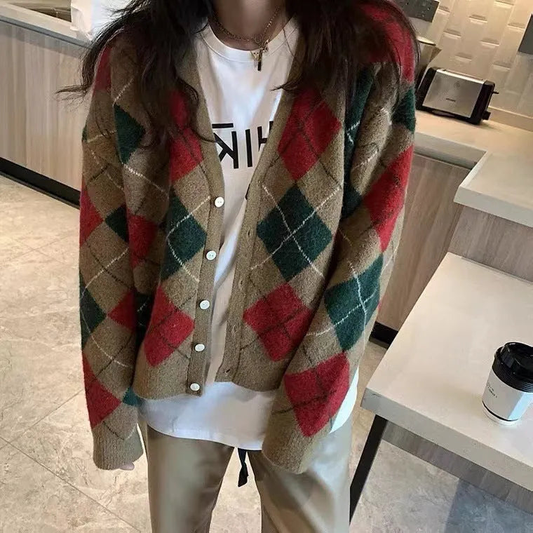Casual cardigan coat in knitted acrylic fabric showing Japanese Korean style with macaron colour options
