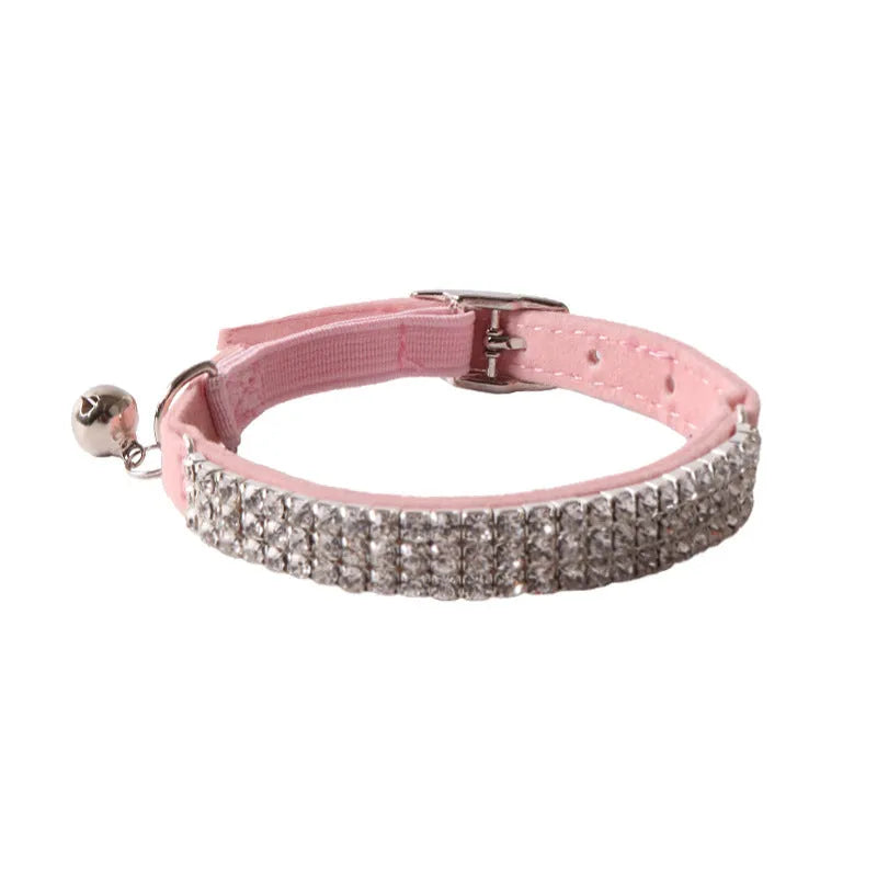 Elastic buckle gang drill pattern cat collar in six colour options including pink and dark brown