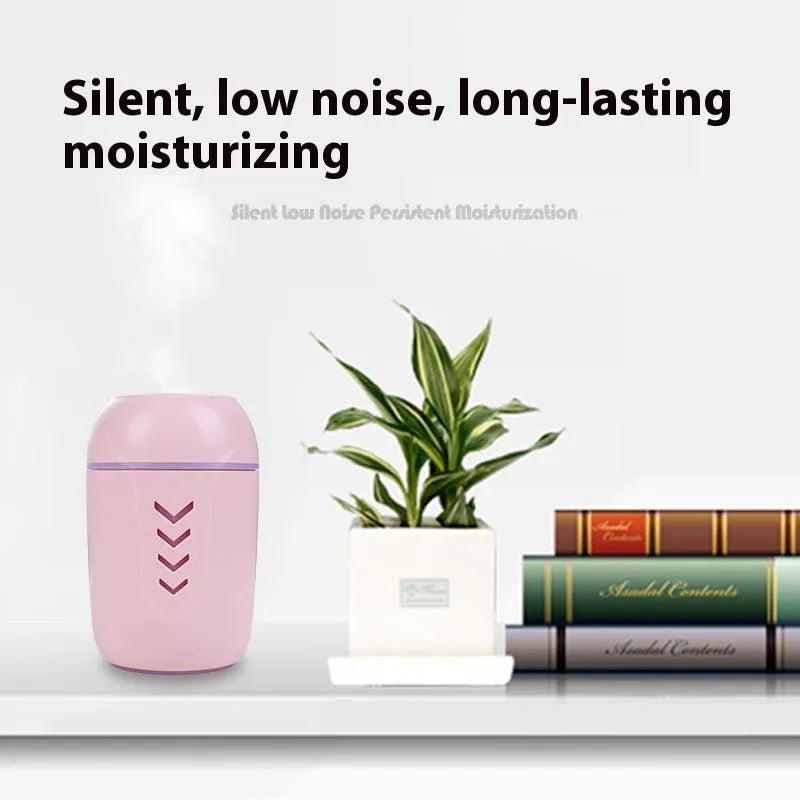 Compact round USB portable air purifier in blue, pink, or white for car and desktop use.