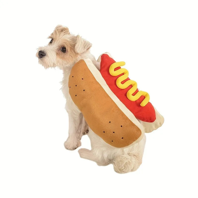 Brown hot dog costume coat for small dogs on dachshund pet