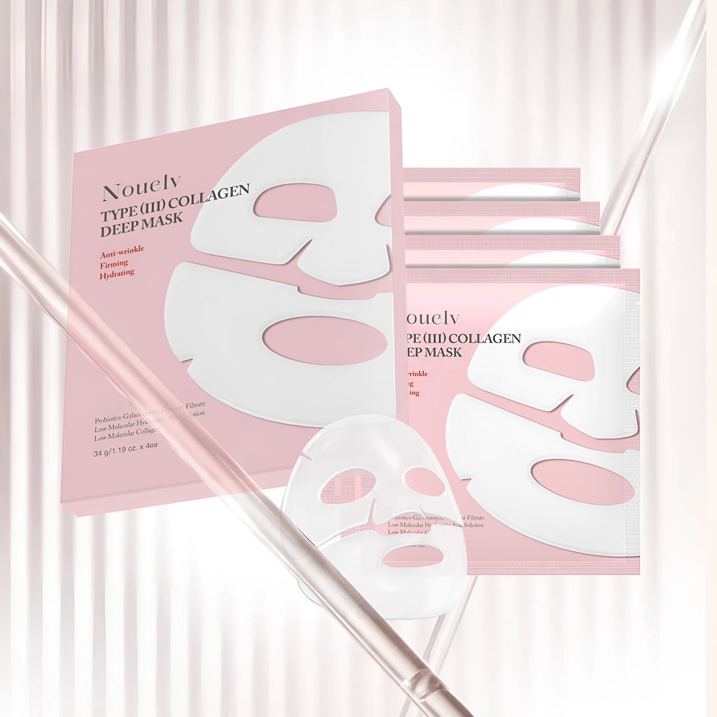 Collagen layered patch face mask box containing 4 pieces for moisturising and rejuvenating skincare treatment