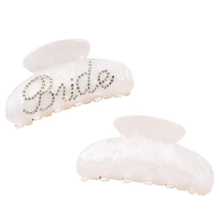 10cm pink and white acrylic hair barrette clips with multi-diamond spot drill and English letter decoration