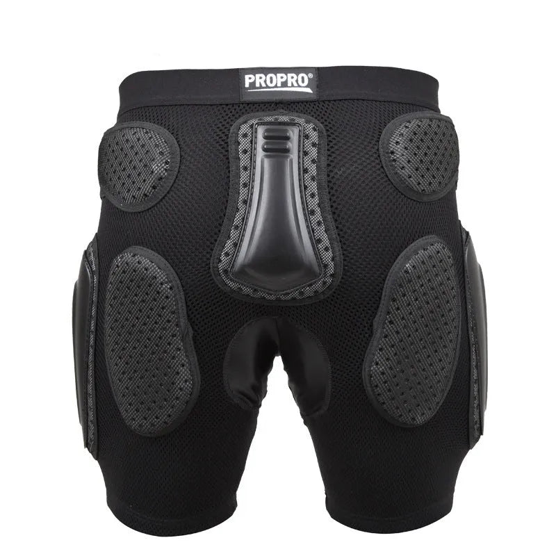 Black cycling hip protection pants with padded construction for sports safety