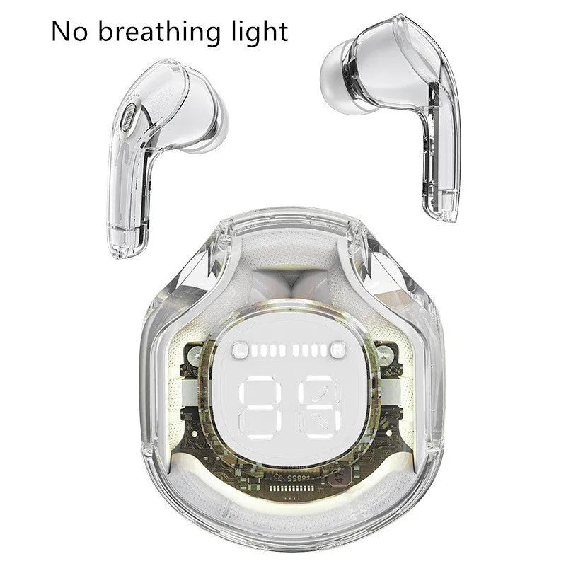 Transparent Bluetooth wireless earphones in five colour options with breathing light feature