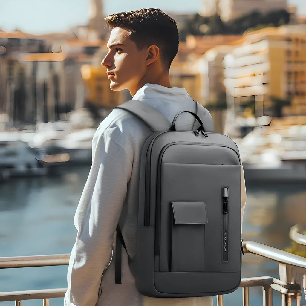 Men's Oxford cloth backpack with sewing line design in dark grey colour
