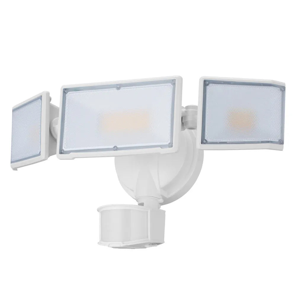 White LED security flood light with motion sensor for outdoor wall mounting
