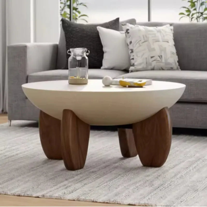White solid wood coffee table with adjustable height feature and storage compartment