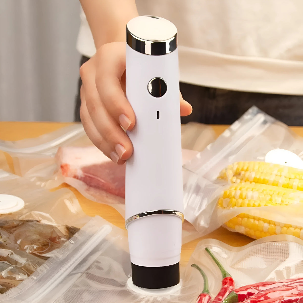 White USB electric suction pump with vacuum bags for food storage
