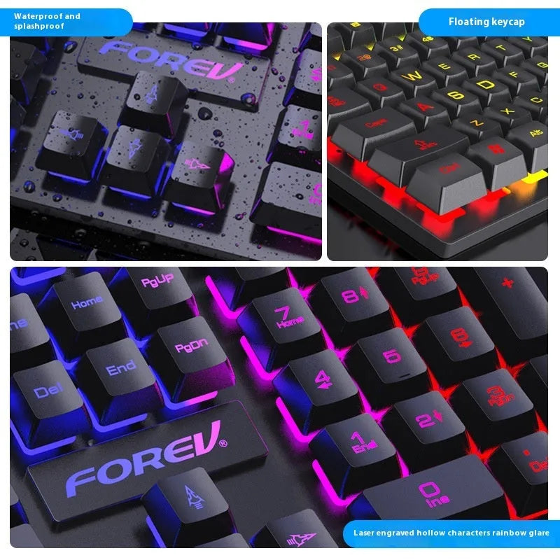 Black gaming keyboard and mouse bundle with backlit 104-key keyboard