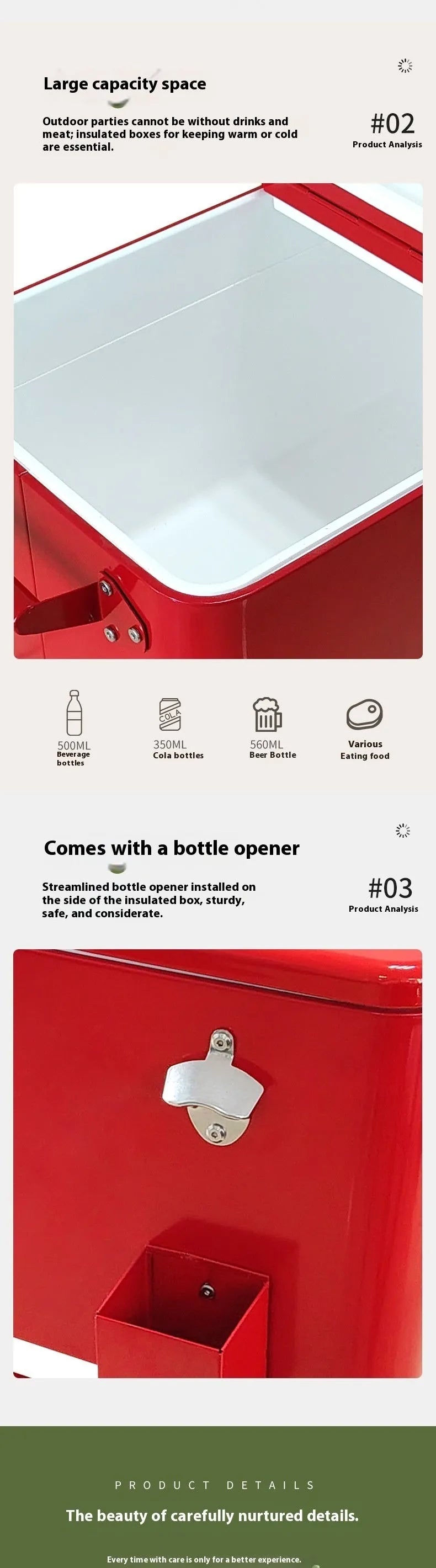 Red metal insulated picnic trolley with wheels and handle, 750ml capacity