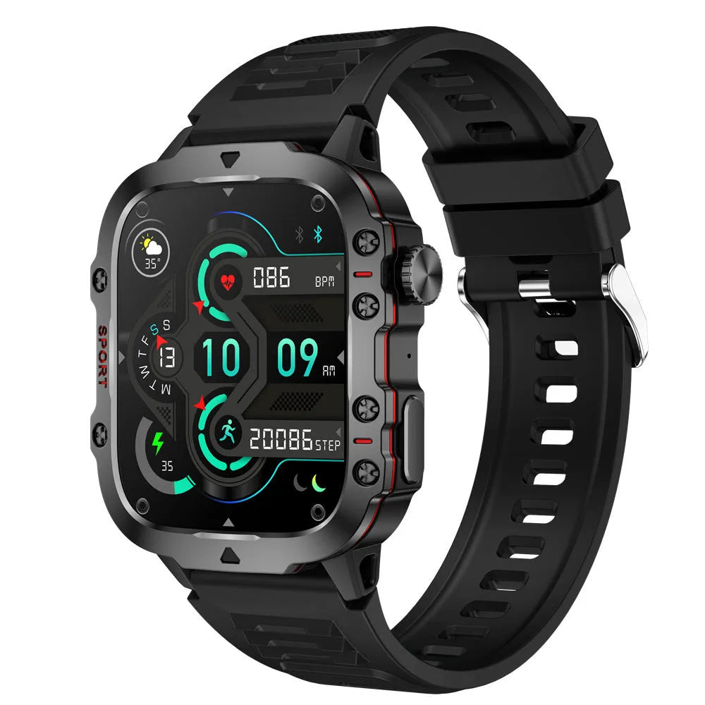 QX11 smartwatch in black with zinc alloy case and TFT touch screen displaying fitness metrics.