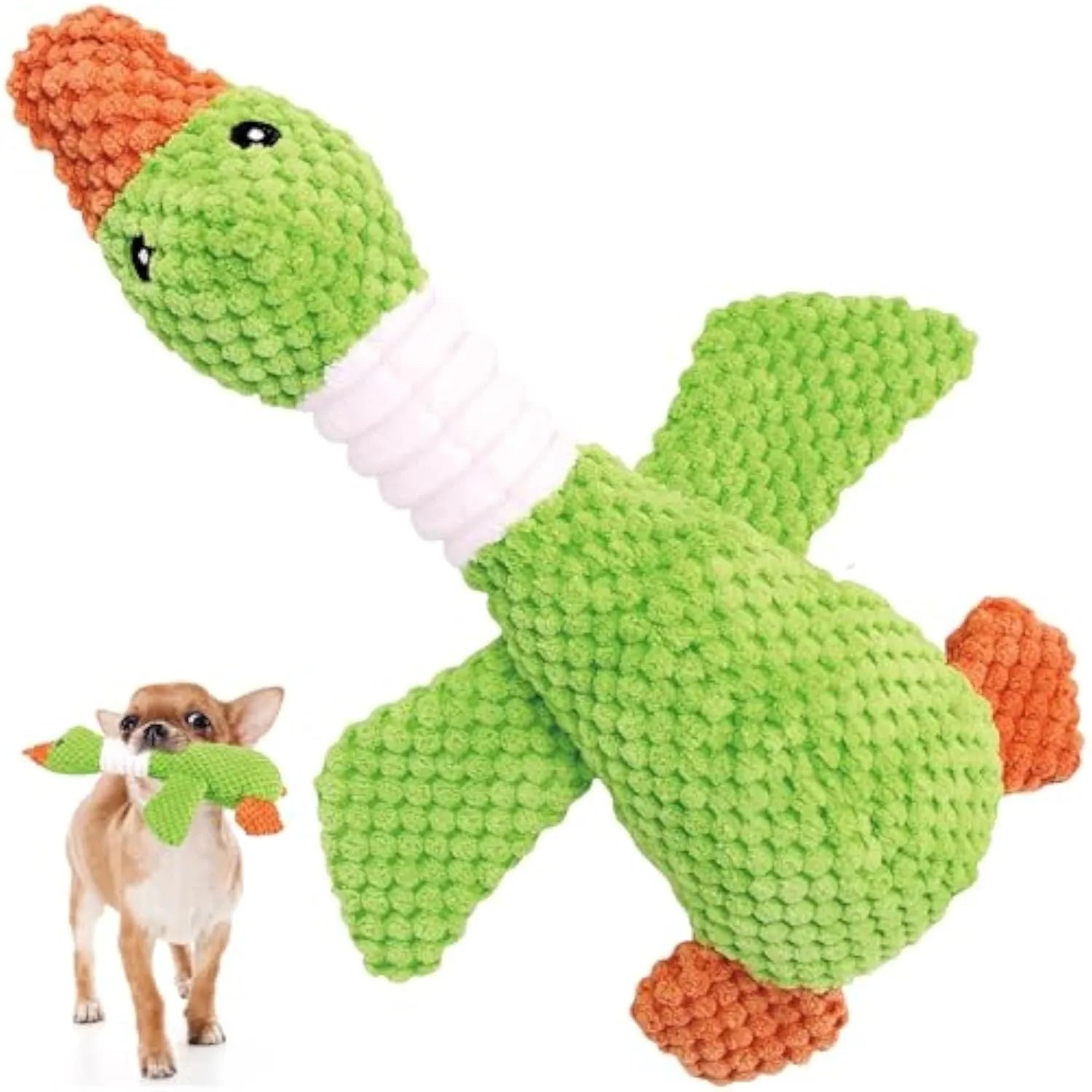Blue durable pineapple cotton duck dog plush toy with squeakers on a white background.
