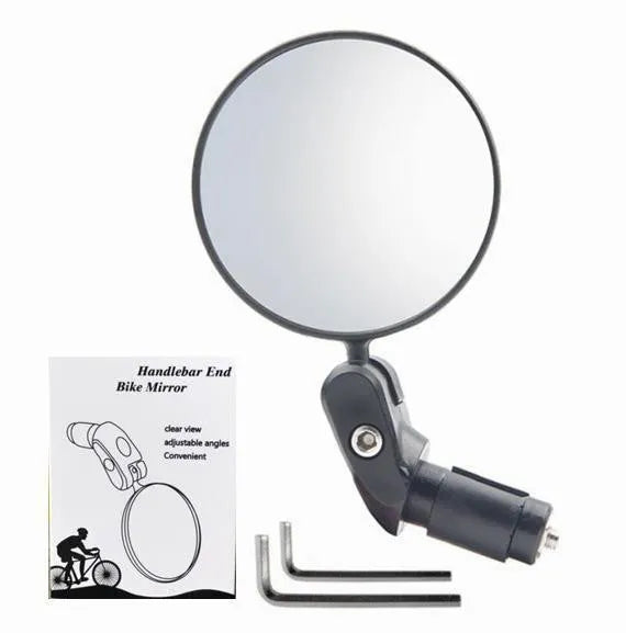Black foldable convex rearview mirror for vehicles showing 7cm diameter and 14cm length
