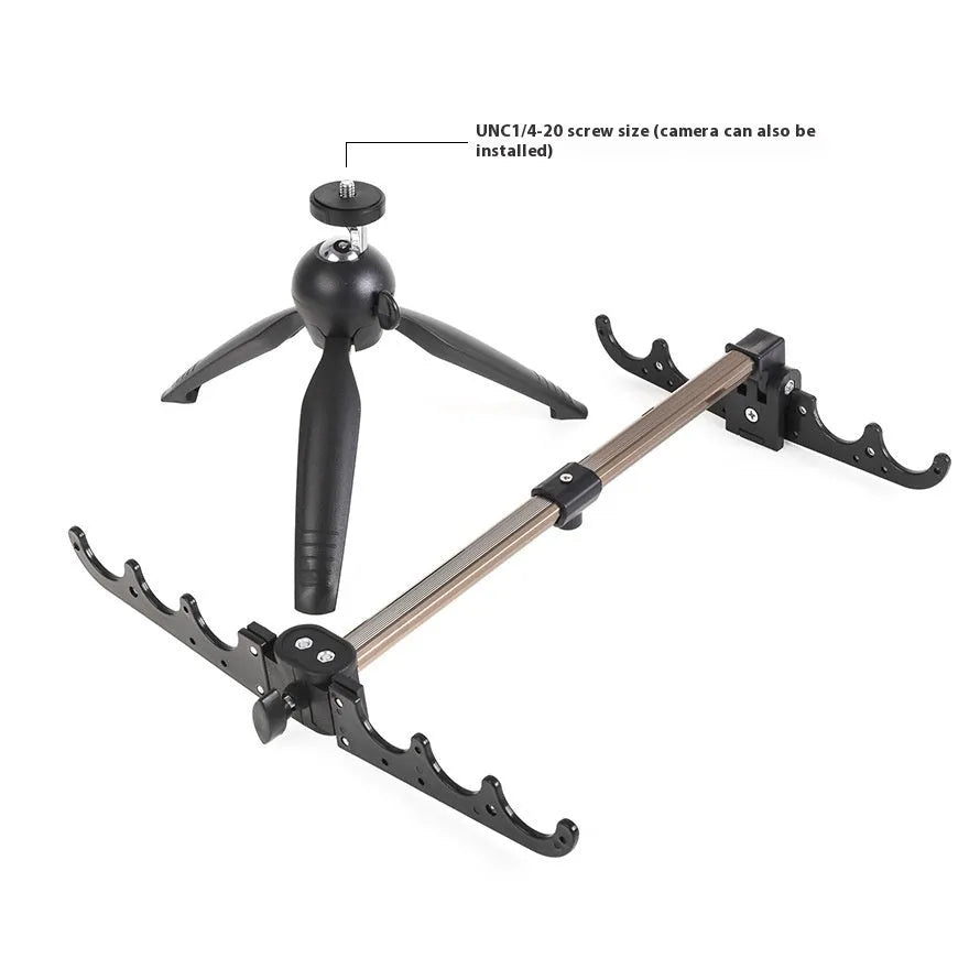 Aluminum alloy ice fishing tripod rod holder bracket supporting a small fishing rod