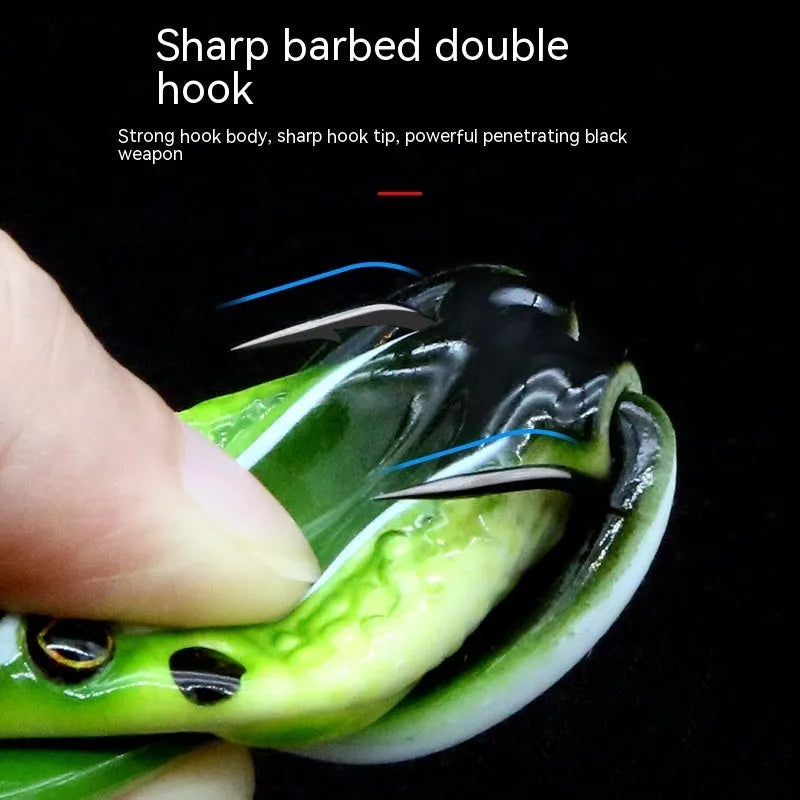 Luya fishing artificial bait with frog snake head design and double hooks in grass green colour