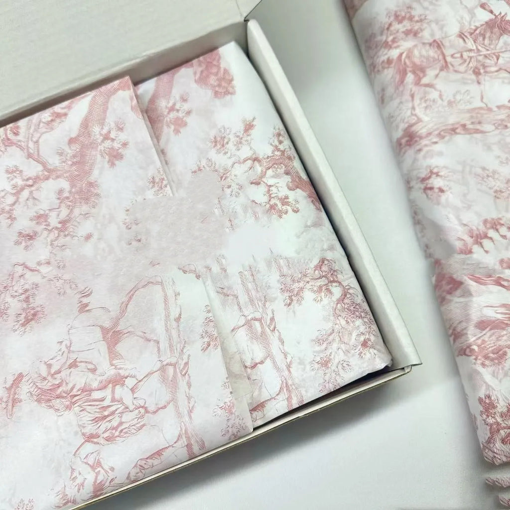 Pack of French MG tissue paper with retro floral print in pink purple and green purple colours, 50x70cm sheets.
