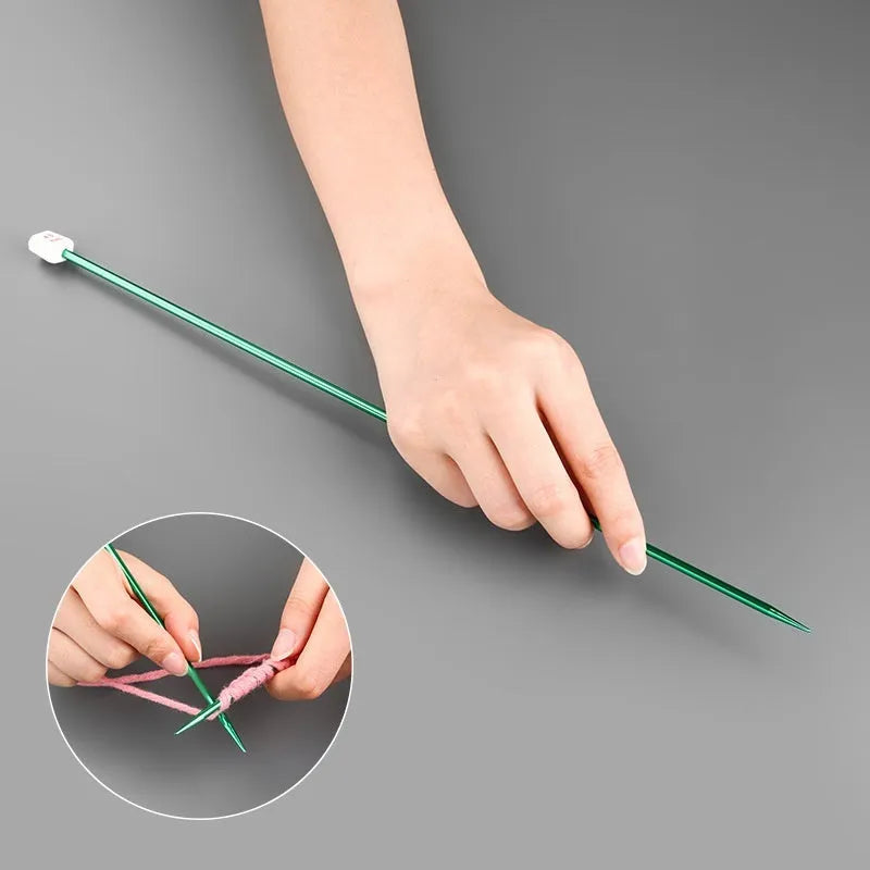 Set of lengthened crochet hooks in various sizes from 2.0mm to 10.0mm with protective end caps.