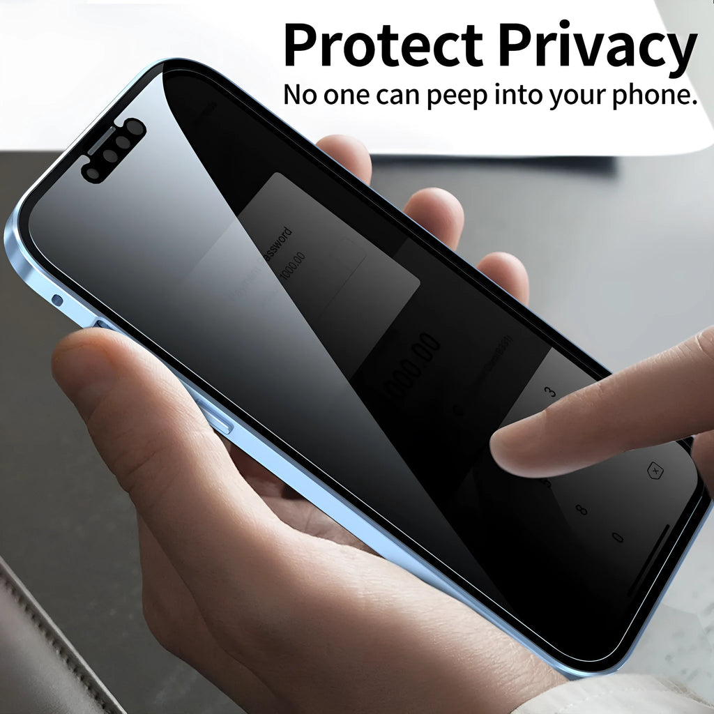 Black magneto phone case with double-sided metal frame for iPhone on a table