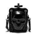 Black Halloween skull mini messenger bag with stitching, rivets, and detachable shoulder chain