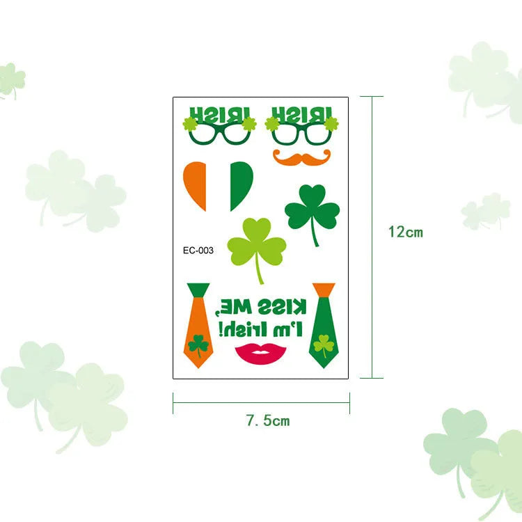 Temporary tattoo sticker paper featuring a St. Patrick's Day clover design, size 120x75mm.